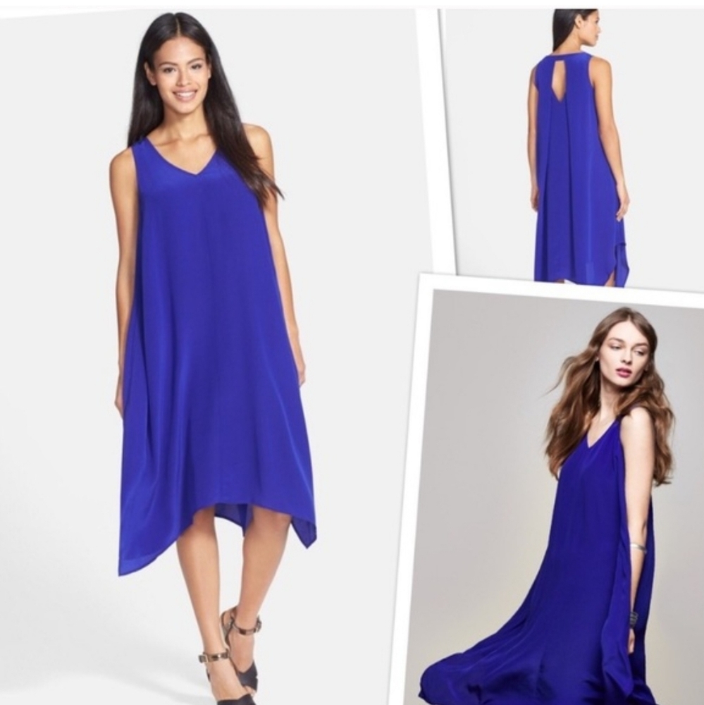 EILEEN FISHER Asymmetrical V neck 100% Silk Dress! Size Medium.